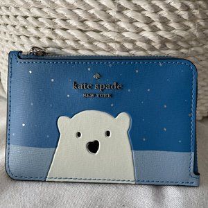 NWT♠️Kate Spade Arctic Friends Polar Bear L-Zip Key Ring Card Holder Wallet♠️